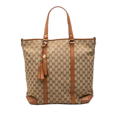 グッチ GGキャンバス トートバッグ 257031 ベージュ ブラウン キャンバス レザー レディース GUCCI 中古