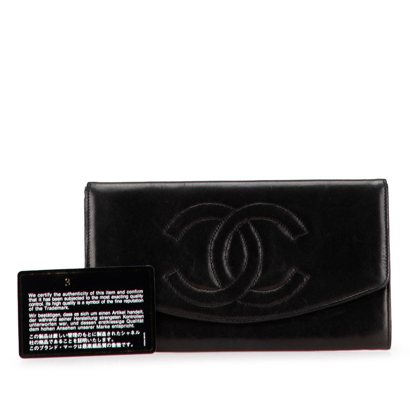 シャネル ココマーク 長財布 ブラック レザー レディース CHANEL 【中古】