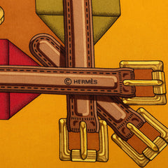 エルメス カレ90 Les Sangles レ サングル スカーフ ブラウン シルク レディース HERMES 【中古】