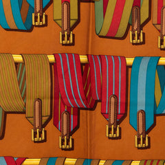エルメス カレ90 Les Sangles レ サングル スカーフ ブラウン シルク レディース HERMES 【中古】