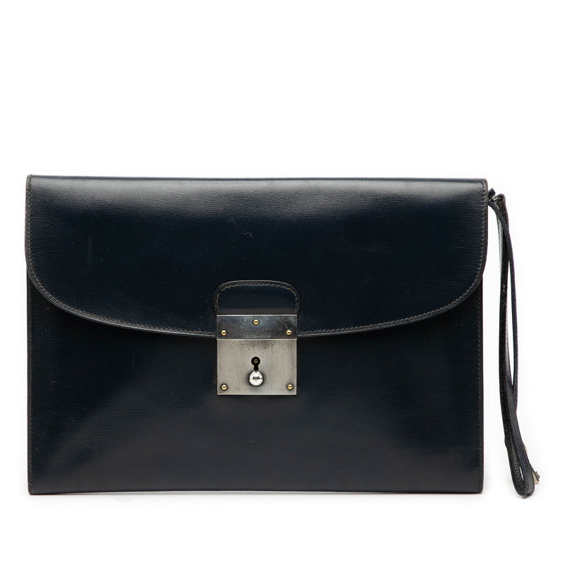 エルメス ヴィンテージ キリウス クラッチバッグ ネイビー シルバー ボックスカーフ レディース HERMES 【中古】