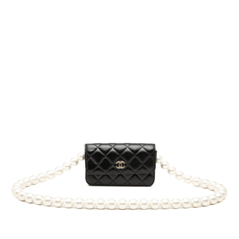 シャネル ココマーク マトラッセ ショルダーバッグ AP1839 ブラック ゴールド ラムスキン フェイクパール レディース CHANEL 中古