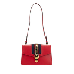 グッチ シルヴィ ワンショルダーバッグ 421882 レッド ネイビー レザー レディース GUCCI 【中古】