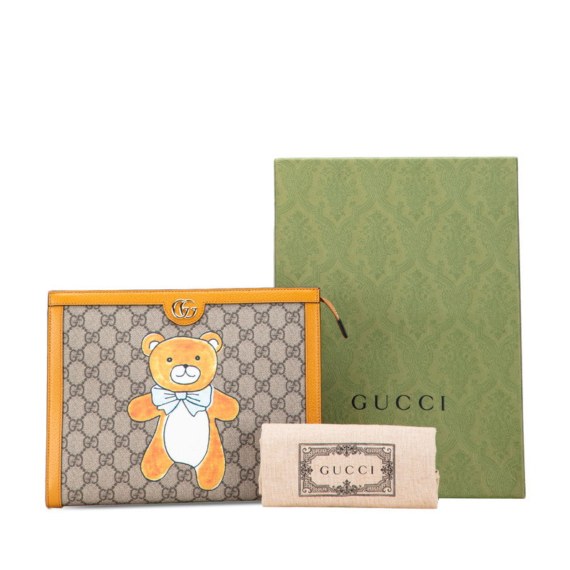 グッチ × EXO KAI GGスプリーム テディベア クラッチバッグ 660513 ベージュ オレンジ PVC レザー レディース GUCCI 【中古】