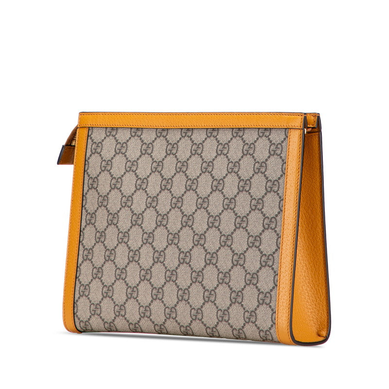 グッチ × EXO KAI GGスプリーム テディベア クラッチバッグ 660513 ベージュ オレンジ PVC レザー レディース GUCCI 【中古】