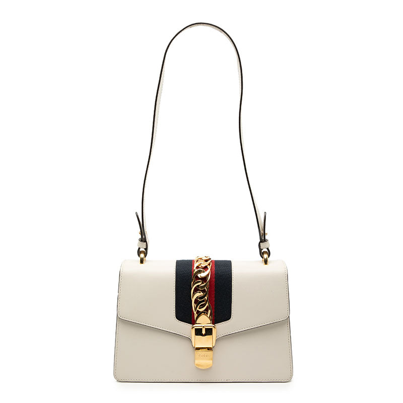 グッチ シェリーライン シルヴィ ショルダーバッグ 421882 アイボリー ネイビー レザー キャンバス レディース GUCCI 【中古】
