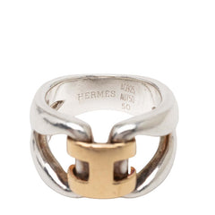 エルメス ヒストリーリング 指輪 #50 K18YG イエローゴールド 750 SV925 シルバー レディース HERMES 【中古】
