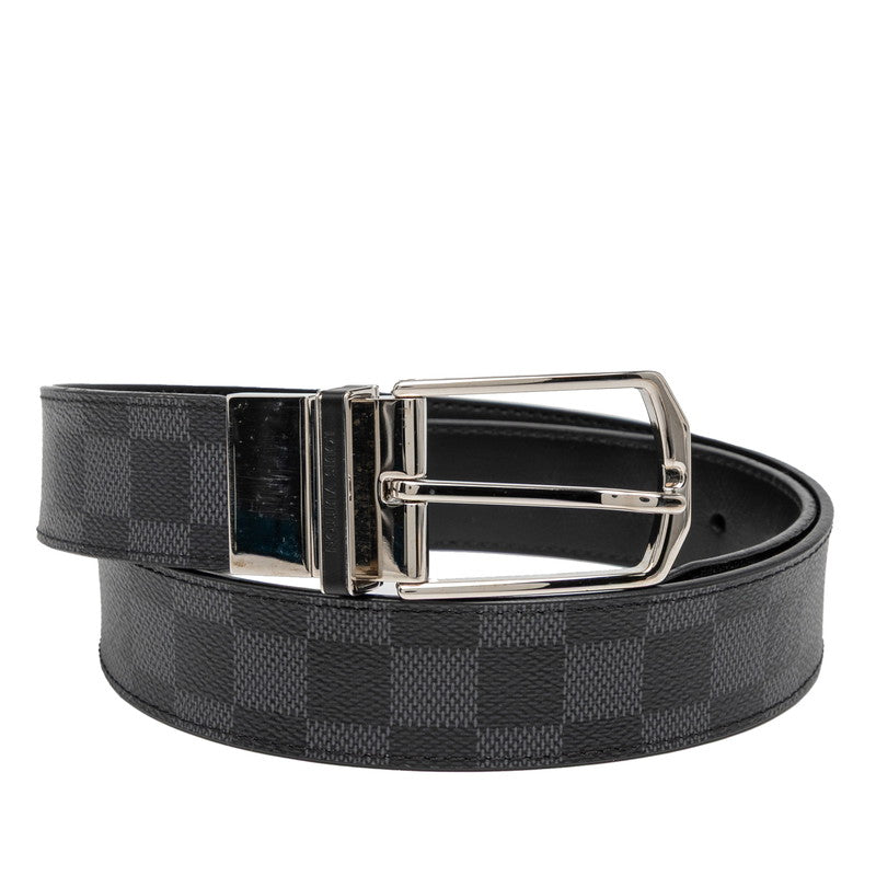 ルイ ヴィトン ダミエ サンチュール スレンダー ベルト サイズ90/36 M9074V ブラック グレー PVC レザー メンズ LOUIS VUITTON 【中古】
