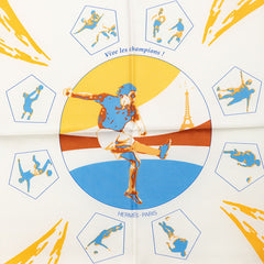 エルメス カレ90 Vive les champions ビバ チャンピオン スカーフ 大判 ブルー マルチカラー シルク レディース HERMES 中古
