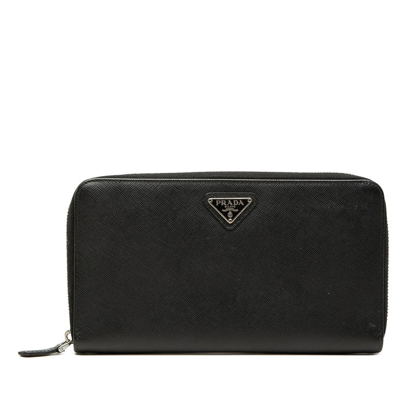 プラダ 三角ロゴプレート サフィアーノ トラベルケース オーガナイザー 長財布 ブラック レザー レディース PRADA 【中古】