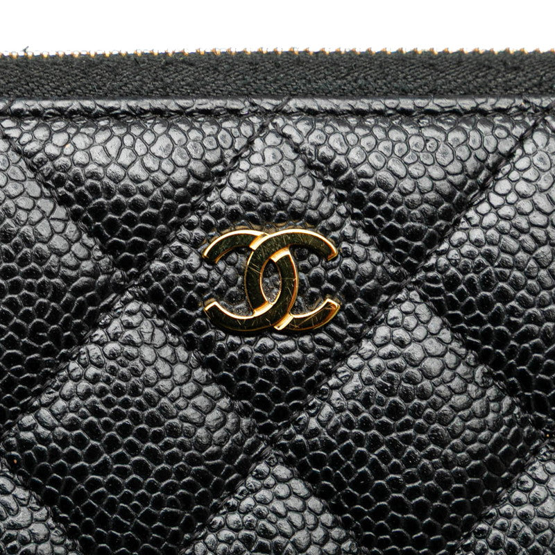 シャネル マトラッセ ココマーク ラウンドファスナー 長財布 ブラック キャビアスキン レディース CHANEL 【中古】