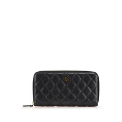 シャネル マトラッセ ココマーク ラウンドファスナー 長財布 ブラック キャビアスキン レディース CHANEL 【中古】