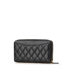 シャネル マトラッセ ココマーク ラウンドファスナー 長財布 ブラック キャビアスキン レディース CHANEL 【中古】