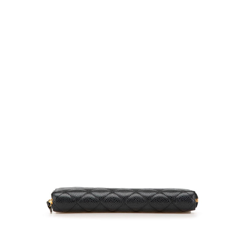 シャネル マトラッセ ココマーク ラウンドファスナー 長財布 ブラック キャビアスキン レディース CHANEL 【中古】