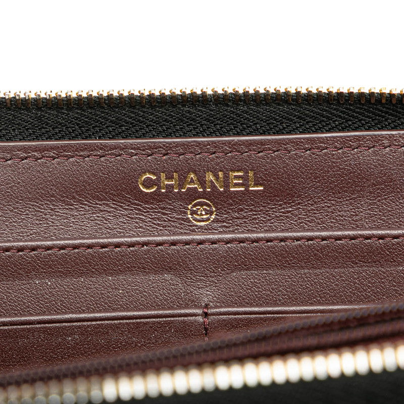 シャネル マトラッセ ココマーク ラウンドファスナー 長財布 ブラック キャビアスキン レディース CHANEL 【中古】