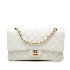 シャネル ココマーク ダブルフラップ マトラッセ25 チェーン ショルダーバッグ ホワイト キャビアスキン レディース CHANEL 中古