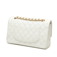 シャネル ココマーク ダブルフラップ マトラッセ25 チェーン ショルダーバッグ ホワイト キャビアスキン レディース CHANEL 中古