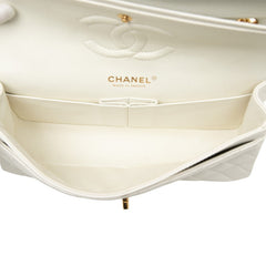 シャネル ココマーク ダブルフラップ マトラッセ25 チェーン ショルダーバッグ ホワイト キャビアスキン レディース CHANEL 中古