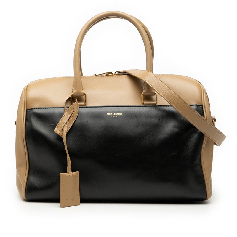 サンローラン クラシック ダッフル6 ハンドバッグ ショルダーバッグ 2WAY 322049 ベージュ ブラック レザー レディース SAINT LAURENT 【中古】