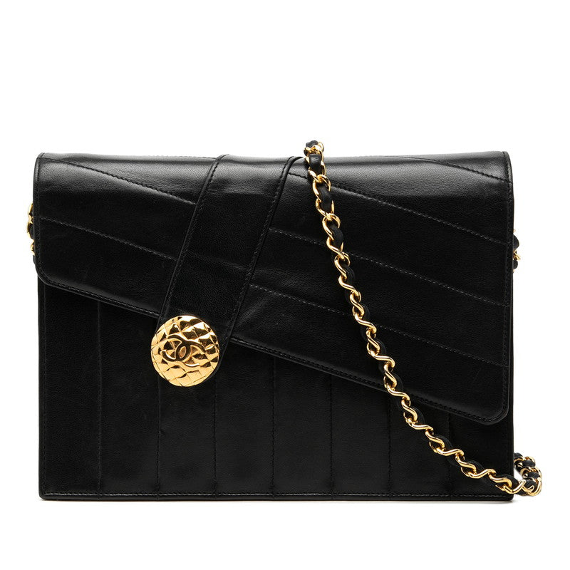 シャネル ココマーク チェーン フラップ ショルダーバッグ ブラック ラムスキン レディース CHANEL 【中古】