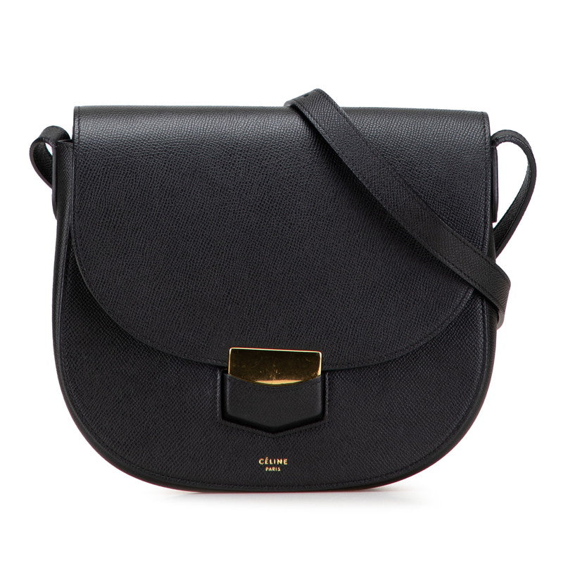 セリーヌ ロゴ ショルダーバッグ ブラック レザー レディース CELINE 【中古】