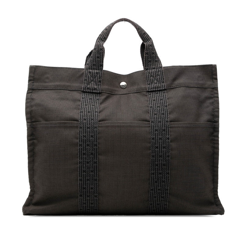 エルメス エールライン トートMM ハンドバッグ トートバッグ ブラック グレー キャンバス レディース HERMES 【中古】