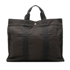 エルメス エールライン トートMM ハンドバッグ トートバッグ ブラック グレー キャンバス レディース HERMES 【中古】