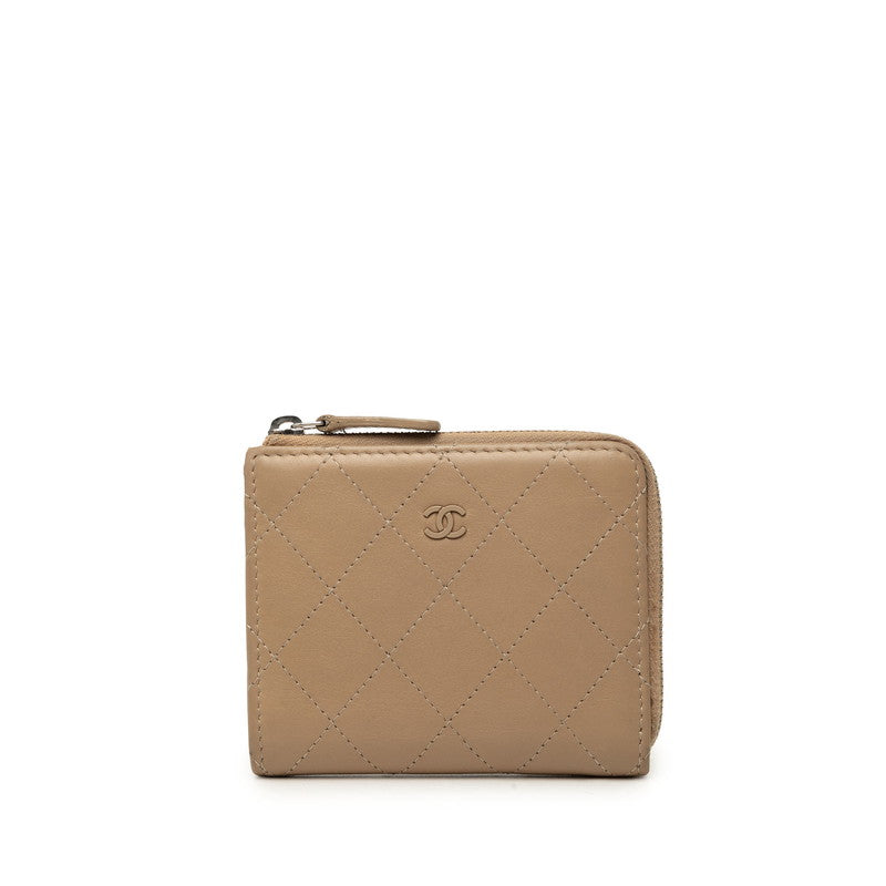 シャネル ココマーク 二つ折り財布 ベージュ シルバー レザー レディース CHANEL 中古