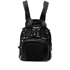 ミュウミュウ マテラッセ リュック バックパック ビジューサック ブラック ナイロン レザー ビーズ レディース MIUMIU 【中古】
