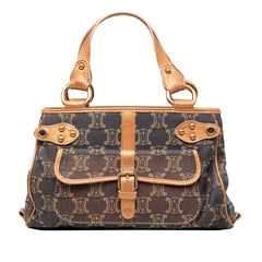 セリーヌ マカダム ハンドバッグ ネイビー系 オレンジ デニム レザー レディース CELINE 【中古】
