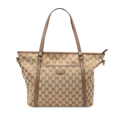 グッチ GGキャンバス トートバッグ 388929 ベージュ ブラウン キャンバス レザー レディース GUCCI 【中古】