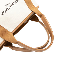 バレンシアガ ネイビー カバス S ハンドバッグ トートバッグ 339933 アイボリー ブラウン キャンバス レザー レディース BALENCIAGA 【中古】