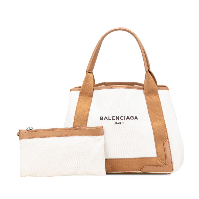 バレンシアガ ネイビー カバス S ハンドバッグ トートバッグ 339933 アイボリー ブラウン キャンバス レザー レディース BALENCIAGA 【中古】
