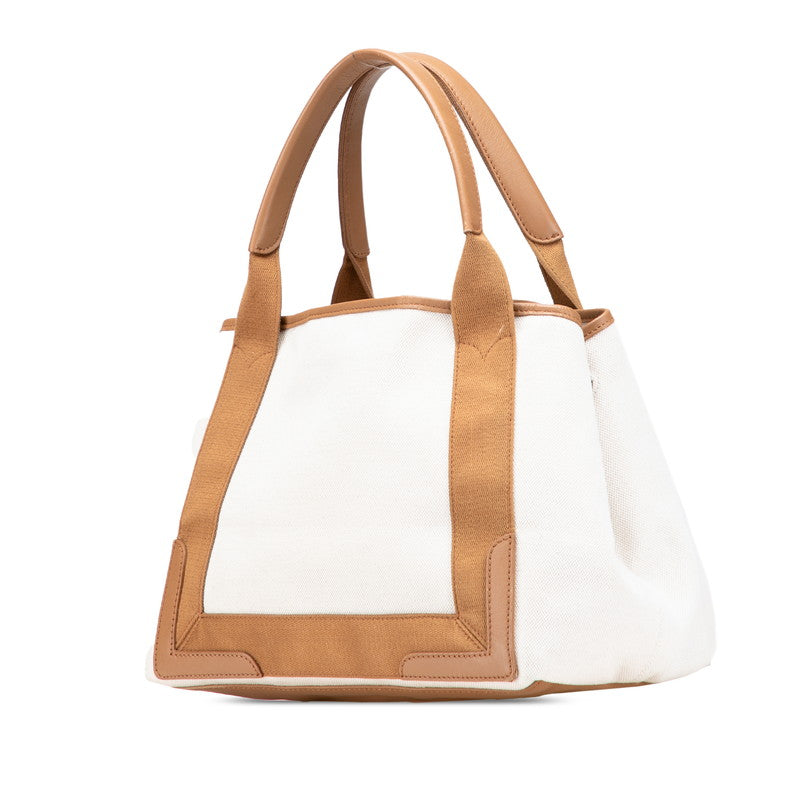 バレンシアガ ネイビー カバス S ハンドバッグ トートバッグ 339933 アイボリー ブラウン キャンバス レザー レディース BALENCIAGA 【中古】