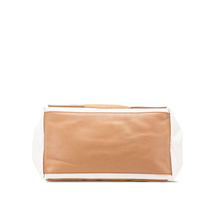 バレンシアガ ネイビー カバス S ハンドバッグ トートバッグ 339933 アイボリー ブラウン キャンバス レザー レディース BALENCIAGA 【中古】