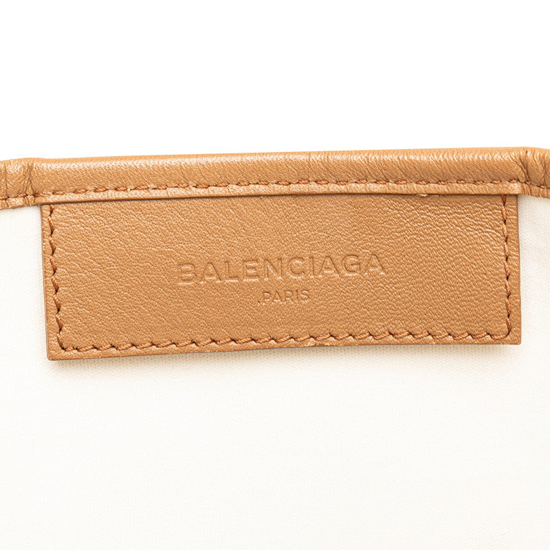 バレンシアガ ネイビー カバス S ハンドバッグ トートバッグ 339933 アイボリー ブラウン キャンバス レザー レディース BALENCIAGA 【中古】
