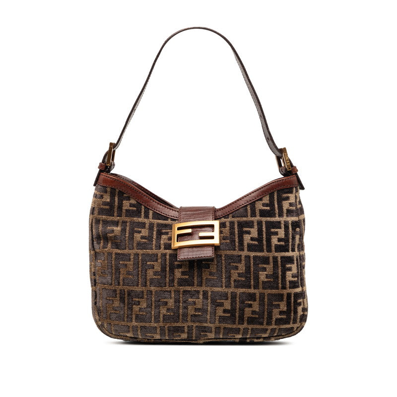 フェンディ ズッカ マンマバケット ショルダーバッグ ワンショルダー 8BR036 ブラウン ベロア レザー レディース FENDI 【中古】