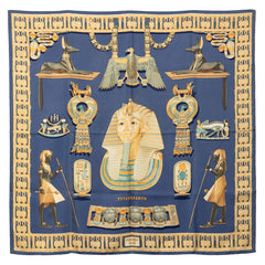 エルメス カレ90 TUTANKHAMUN ツタンカーメン スカーフ ブルー マルチカラー シルク レディース HERMES 【中古】
