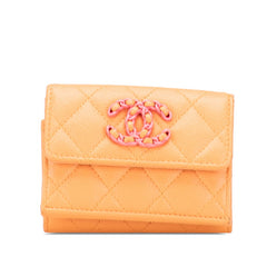 シャネル マトラッセ ココマーク コンパクトウォレット 三つ折り財布 オレンジ キャビアスキン レディース CHANEL 【中古】