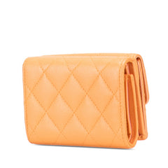 シャネル マトラッセ ココマーク コンパクトウォレット 三つ折り財布 オレンジ キャビアスキン レディース CHANEL 【中古】