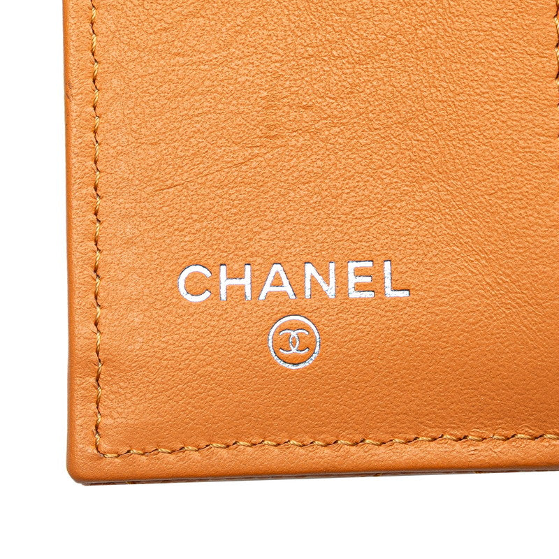 シャネル マトラッセ ココマーク コンパクトウォレット 三つ折り財布 オレンジ キャビアスキン レディース CHANEL 【中古】