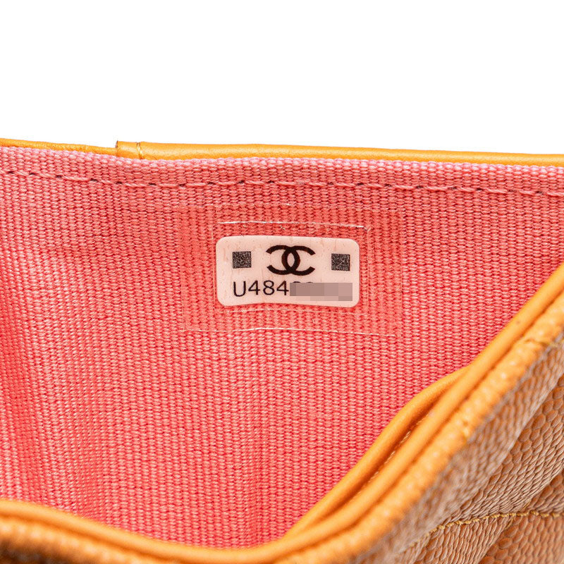 シャネル マトラッセ ココマーク コンパクトウォレット 三つ折り財布 オレンジ キャビアスキン レディース CHANEL 【中古】