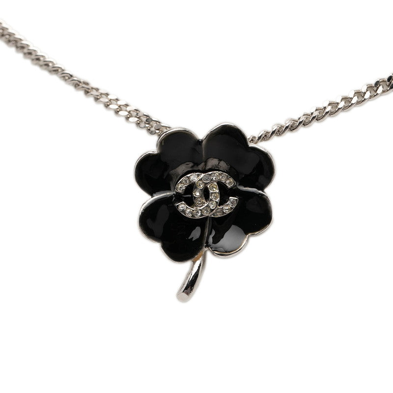 シャネル ココマーク カメリア ラインストーン ネックレス シルバー ブラック メタル エナメル レディース CHANEL 【中古】
