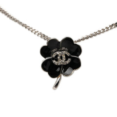 シャネル ココマーク カメリア ラインストーン ネックレス シルバー ブラック メタル エナメル レディース CHANEL 【中古】