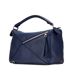 ロエベ アナグラム パズルバッグ ラージ ハンドバッグ ショルダーバッグ 2WAY ブルー ネイビー レザー レディース LOEWE 【中古】