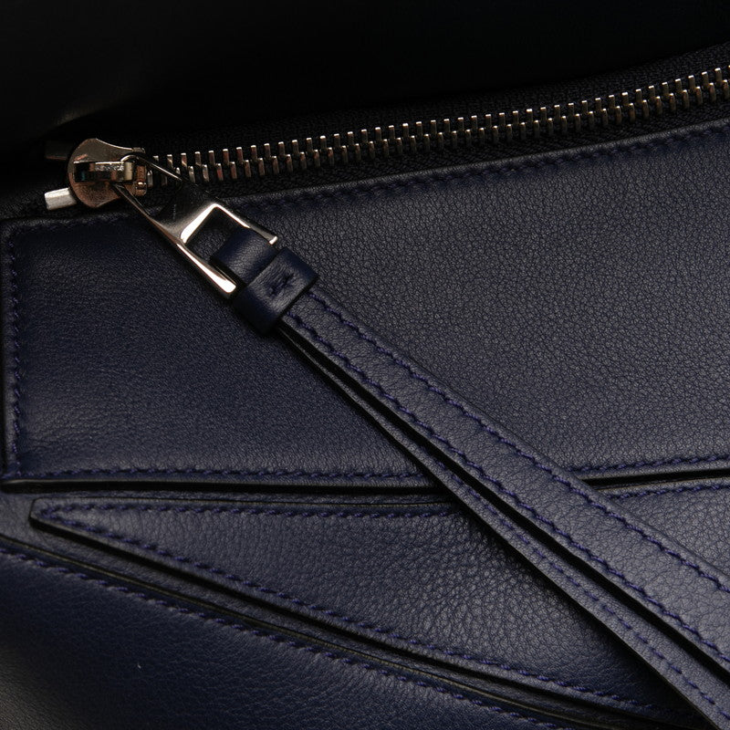 ロエベ アナグラム パズルバッグ ラージ ハンドバッグ ショルダーバッグ 2WAY ブルー ネイビー レザー レディース LOEWE 【中古】