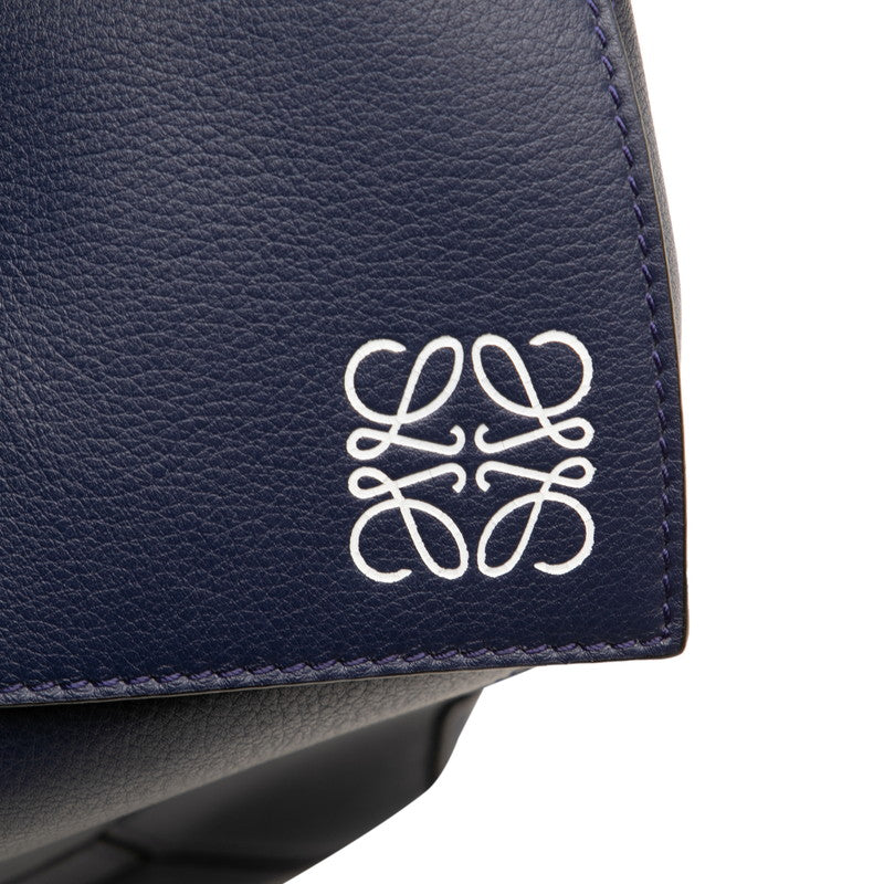 ロエベ アナグラム パズルバッグ ラージ ハンドバッグ ショルダーバッグ 2WAY ブルー ネイビー レザー レディース LOEWE 【中古】