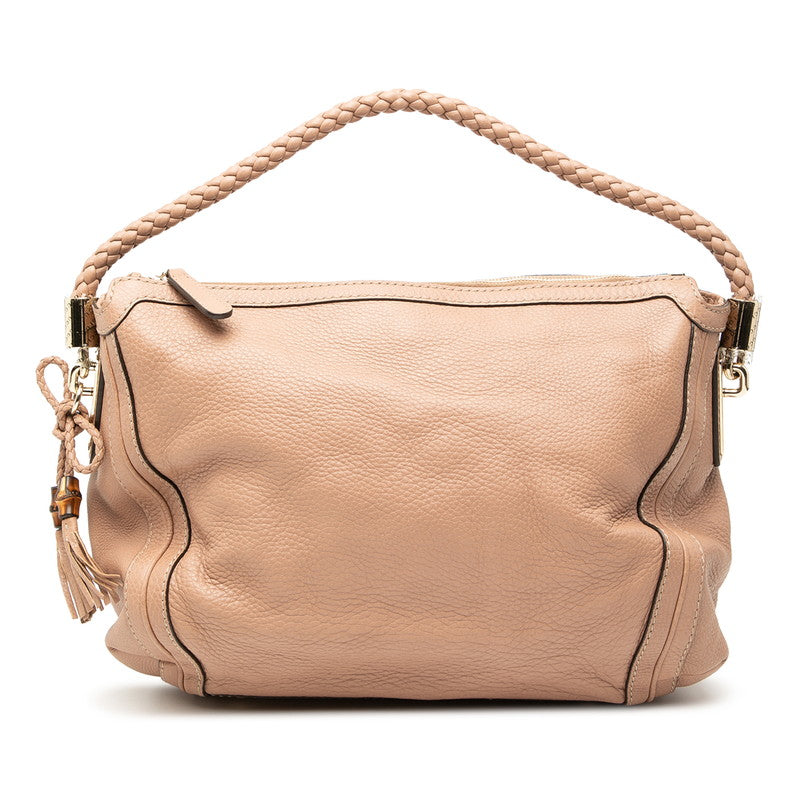 グッチ バンブー タッセル ショルダーバッグ 269949 ピンクベージュ レザー レディース GUCCI 【中古】