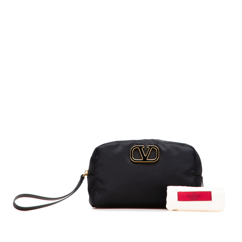 ヴァレンティノ Vロゴ ポーチ ブラック ナイロン レザー レディース VALENTINO 【中古】