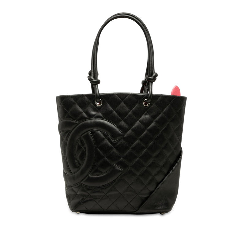 シャネル カンボンライン ココマーク トートバッグ ハンドバッグ ブラック ラムスキン レディース CHANEL 中古